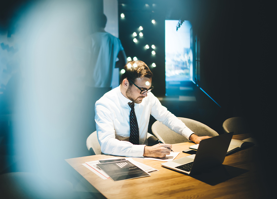 Employee at meeting area working